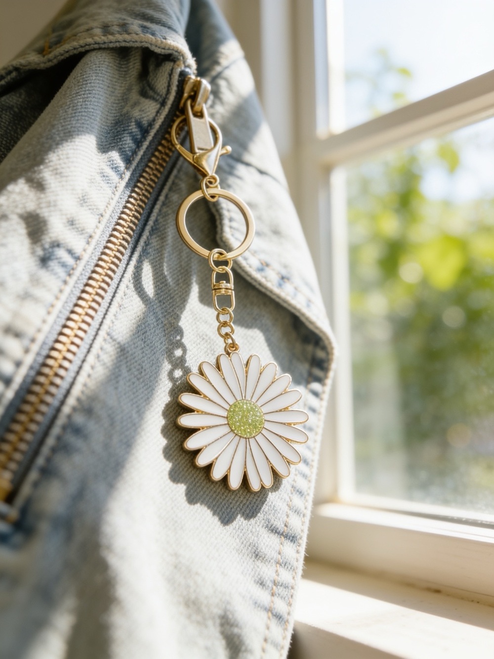 Altar'd State Gold Daisy Keychain Charm in White and Green